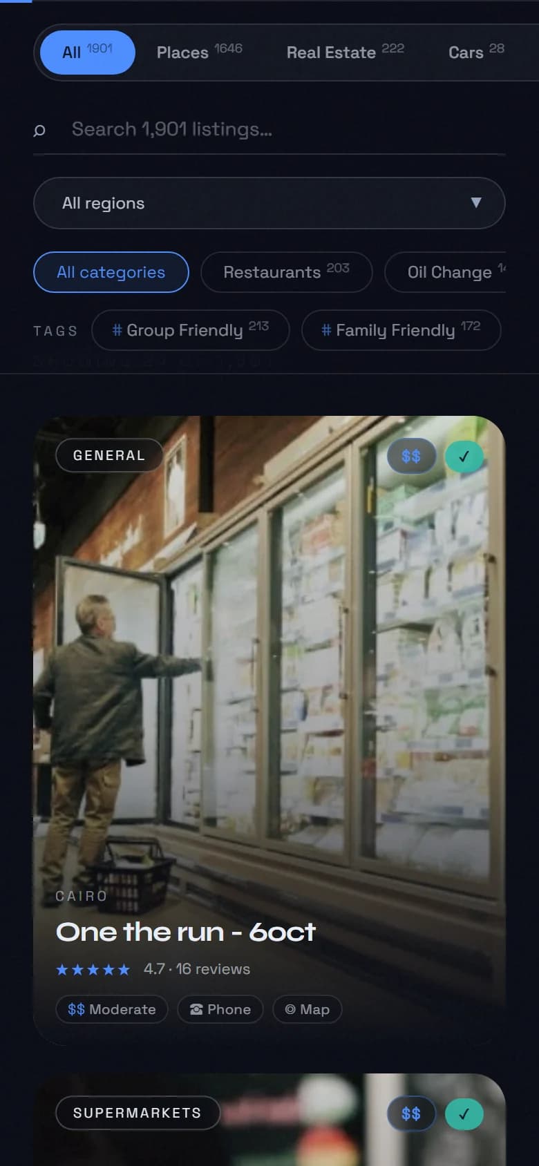Every place, as a card you can judge — the Paijes what you see screen on a phone